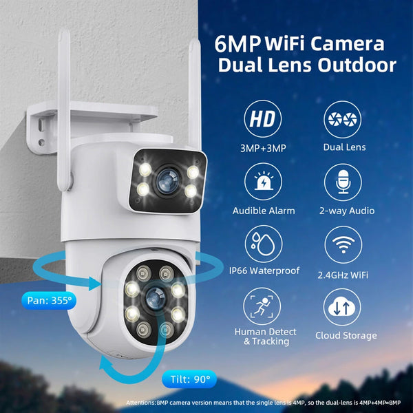 A30 3MP+3MP 5X Zoom Dual Lens PTZ Security Camera Wireless Outdoors Smart Motion Detection Two Way Audio IP66 Waterproof ICSEE APP Built-in Alarm Home Surveillance Camera