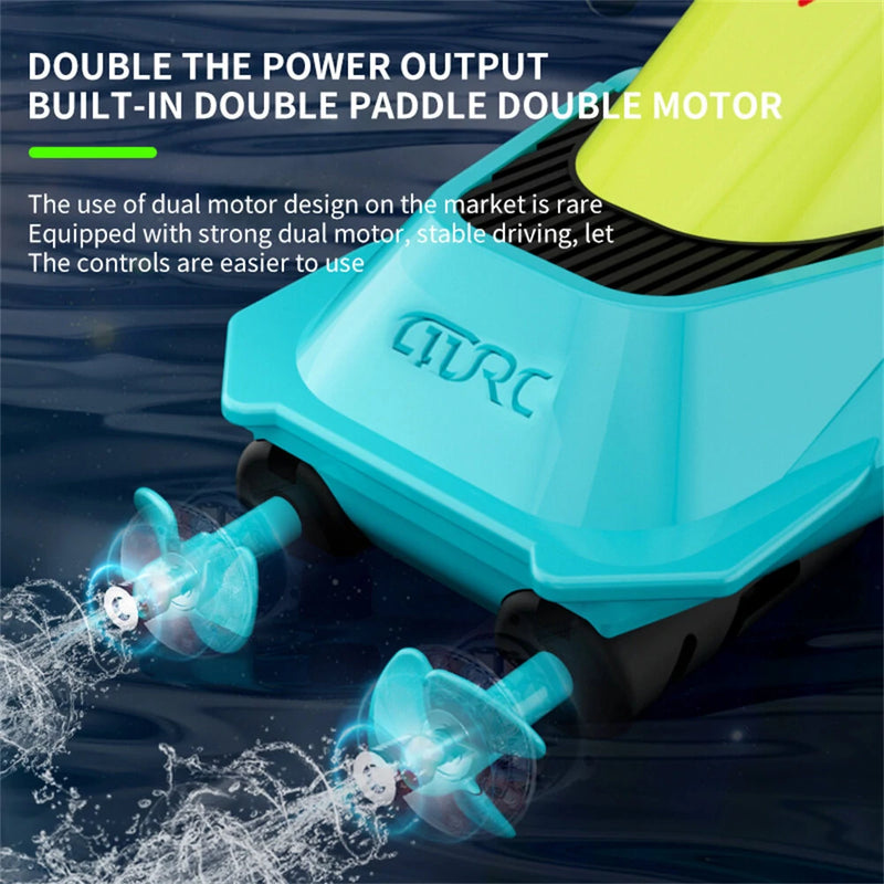 4DRC S5 RTR 2.4G RC Boat Mini Speedboat Dual Motors One-Key Capsized Reset Waterproof LED Light Racing Remote Control Stunt Vehicles Models Twin Propeller Toys