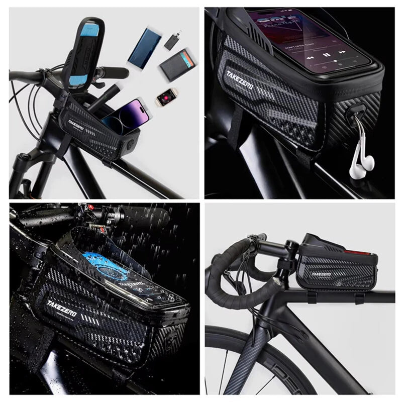 TAKEZERO 1L Bicycle Bag Waterproof Bike Phone Holder Frame Front Tube Cycling Bag Phone Case Support for 4.7-6.8 Inch Touch Screen Smartphones