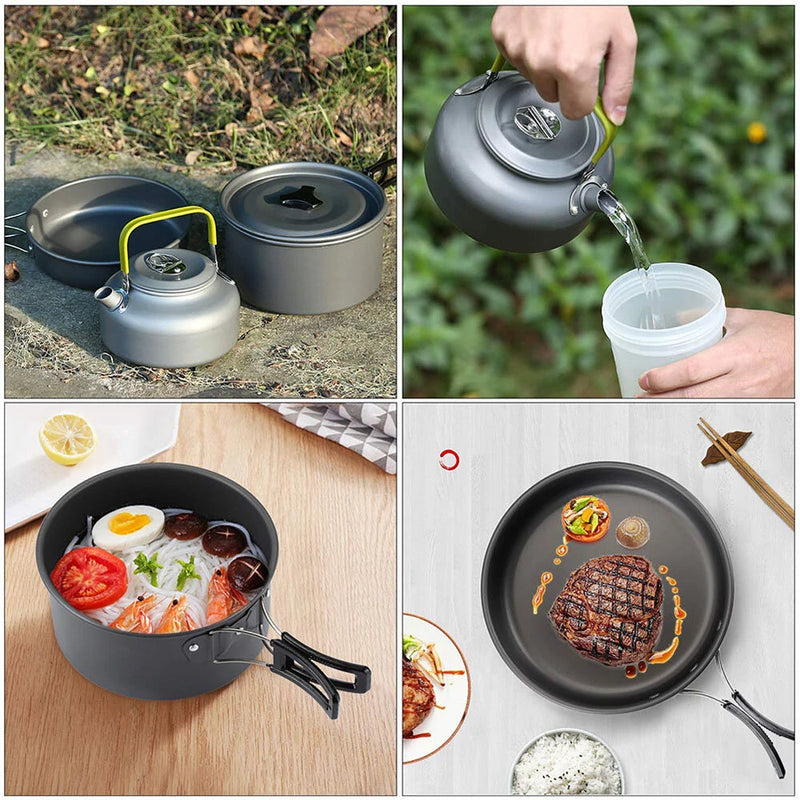 2~3 Person Camping Tableware Aluminum Nonstick Cookware Outdoor Cooking Pan Supplies Kettle Pot Pan Bowl Hiking Trip Picnic