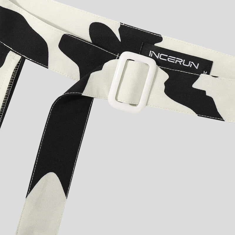 INCERUN Men Pants Fashion Milk Print Scooped Pants Summer Party Button Trousers Male Clothing Bottoms