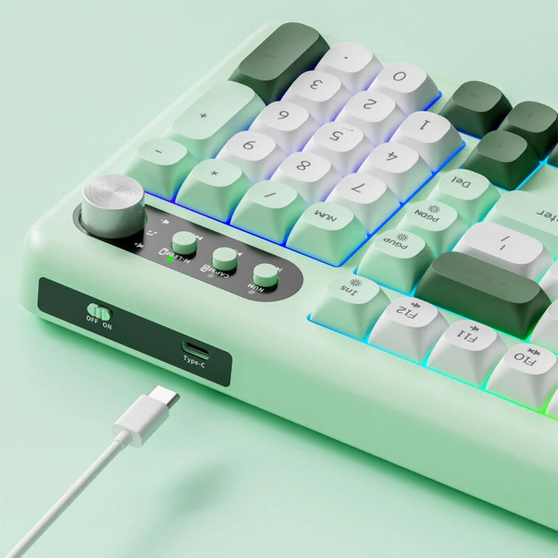 EWEADN V101 98 Keys Tri-mode Wireless Keyboard with Knob RGB Light Mute Button 4000mAh Rechargeable 2.4G/bluetooth/Type-C Wired E-sports Gaming Keyboards