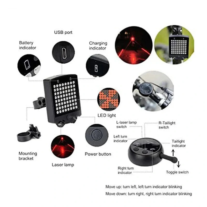 BENGGUO Bike Taillight 650mAh Battery 3 Light Modes Waterproof Turn Signal Warning Bicycle Rear Light with Wireless Remote for Night Cycling