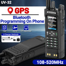 Baofeng UV32 GPS 10W Long Range Walkie Talkie bluetooth Phone APP Programming Multi-band Wireless Copy Frequency 1000CH 10 NOAA Type-C Two-way Radio