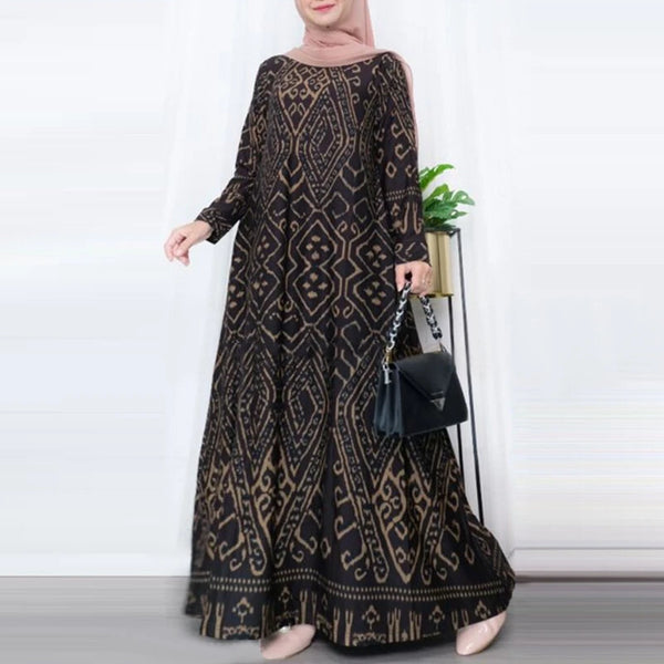 ZANZEA Womens Ethnic Long Dress Vintage Floral Casual Holiday Long Sleeve O-Neck Maxi Dress