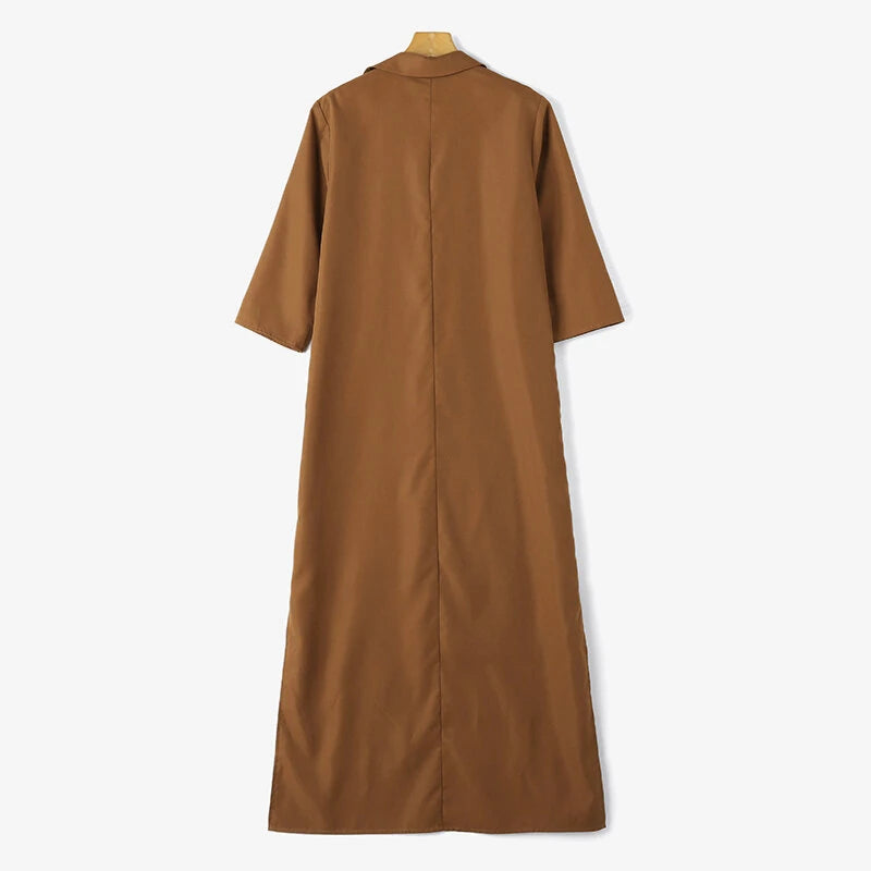 ZANZEA Women's Dresses Turn-Down-Collar 3/4 Sleeve Elegant Office Side Split Plain Maxi Shirt Dress