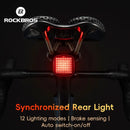 ROCKBROS Smart Bicycle Brake Sensing Taillight 12 Light Modes Vibration Sync Feedback IPX6 Waterproof USB Rechargeable Safe Rear Light for MTB Road Bike Cycling