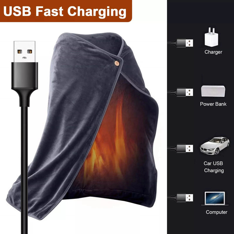 TENGOO USB Electric Heated Shawl 100*70cm Soft Flannel Heated Wrap Blanket Winter Wearable Fast Heating Electric Throw Blanket for Office Outdoor Camping