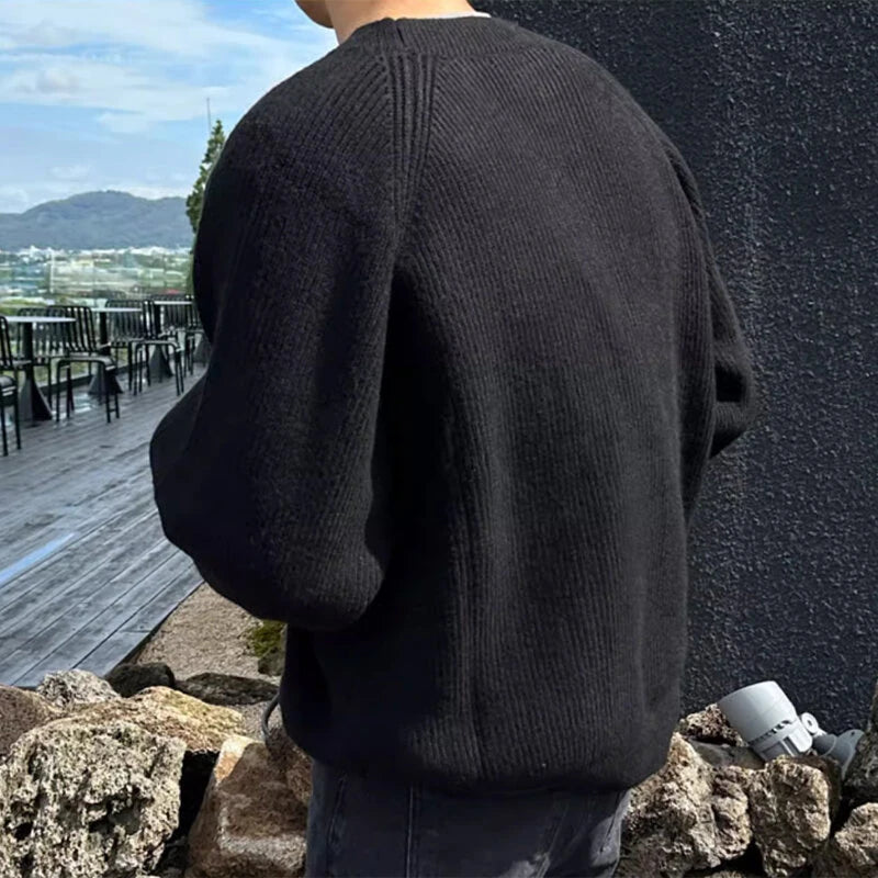 INCERUN Mens Knit V-Neck Long-Sleeve Cardigan Solid Color Comfortable Versatile Men Clothing Fashion Outwear