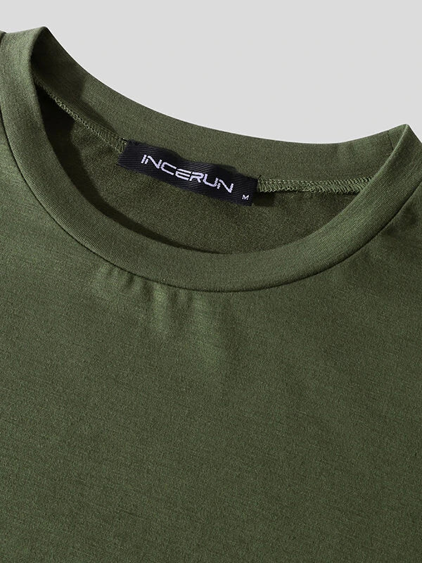 Mens Solid Drop Shoulder Casual Two Piece Outfits