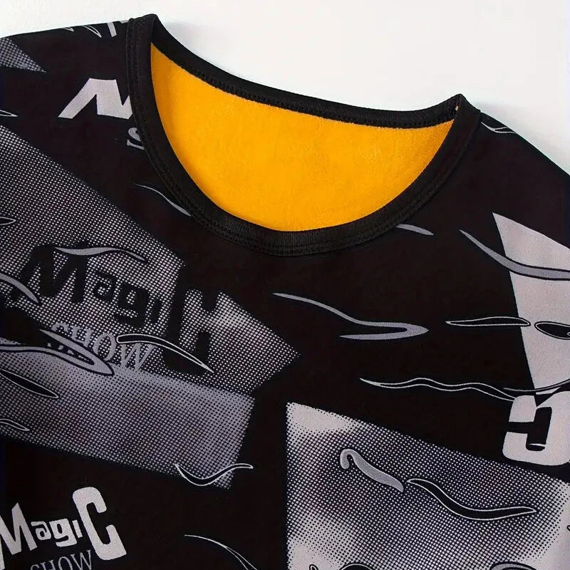 TENGOO Men's Thermal Set, Long Johns Set, 2 Pcs Letter Print Compression Thermal Base Layer Set, Moisture Wicking & Breathable Basic Long Sleeve & Leggings Men Warm Underwear Set, Men's thermal clothing For Outdoor Skiing Running