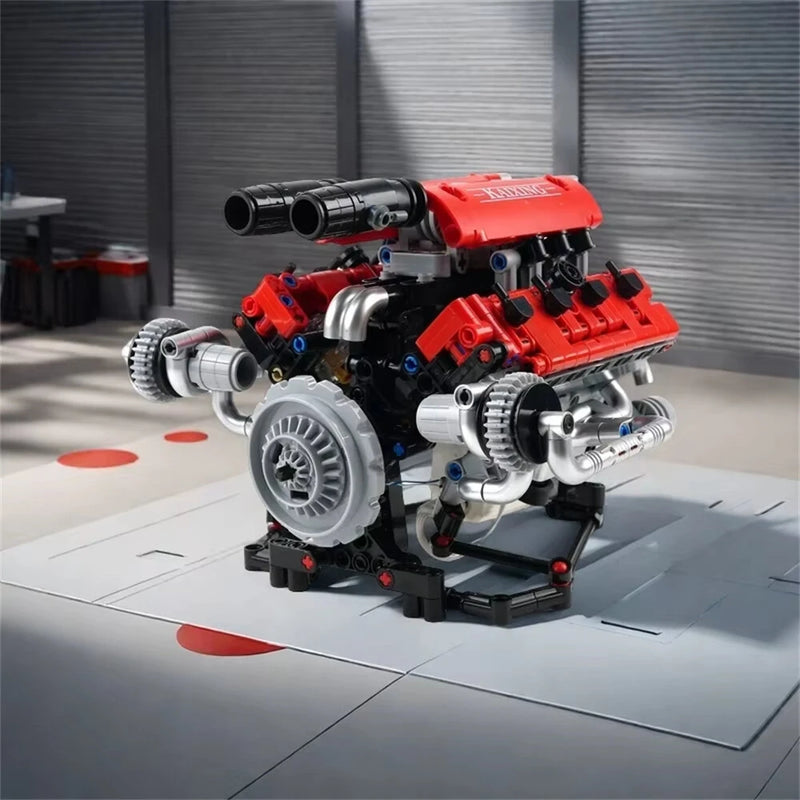 660PCS K96203 MOC Motorized Ferrari488  V8 Engine Model Technical Building Block Brick Assembly Kit with LED Lights Rechargeable APP Controlled Science Education Discovery Toys Christmas Gift Gifts