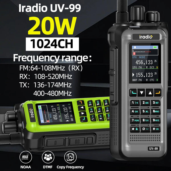 Iradio UV-99 20W Walkie Talkie Air Multi Band High Power FM NOAA 1024CH Wireless Copy Frequency Long Range Type-C Charging Ham Two Way Radio