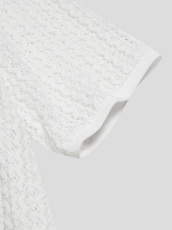 Mens Hollow Round Neck Short Sleeve T-Shirt