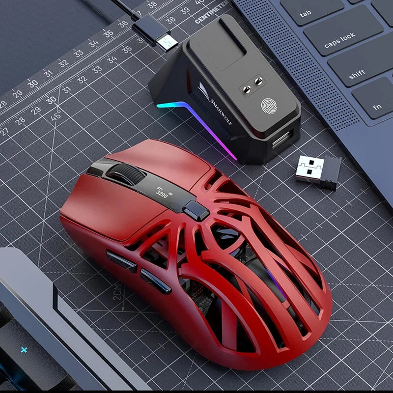 Smailwolf M8 Triple-Mode Wireless Gaming Mouse PAW3311 Sensor 12000DPI 72g Lightweight Power Display Esports Mouse with RGB Charging Dock
