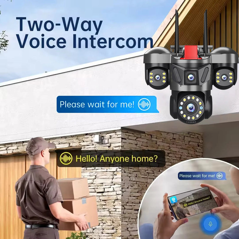Guudgo 6MP Triple Lens Security Camera Wireless Outdoor WiFi 360 View 10X Zoom Color Night Vision Human Detect 2 Way Audio IP66 Waterproof CCTV Cameras