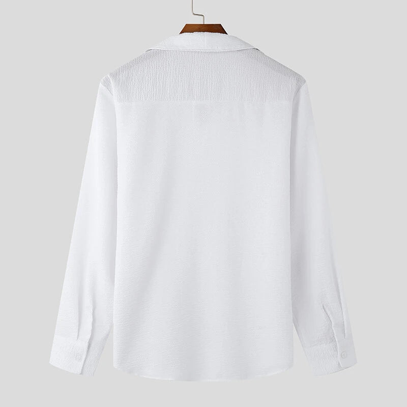 INCERUN Mens Windsor Collar Striped Long Sleeve Shirt Comfortable Casual Lapel Top for Male S-5XL