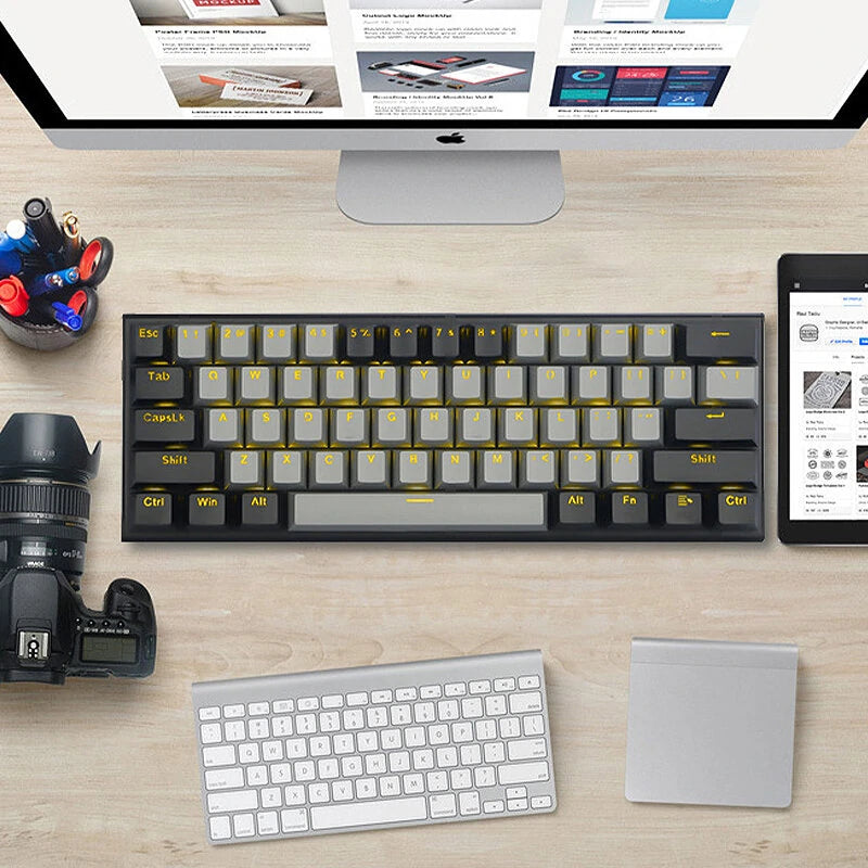 E-YOOSO Z-11 61 Keys Wired Mechanical Gaming Keyboard Hot Swappable Blue/Red Switch Type-C Detachable Wired Cable 60% Layout Gaming Keyboard
