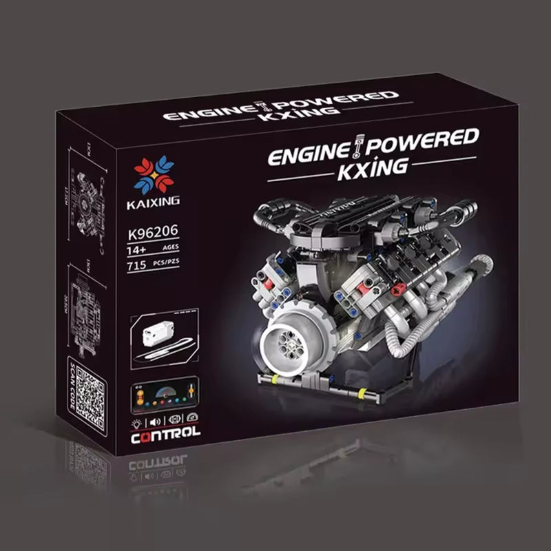 K96206 V8 Engine Model Brick MOC Technical Car Building Block for Lamborghini with LED Lights App Controlled Assembly Kit 715PCS Kit Toys Chrismas Gifts