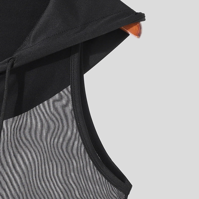 NCERUN Mens Tank Top Mesh Hooded See-Through Comfort Breathable Tanks