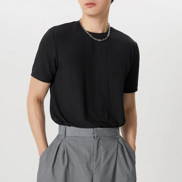 INCERUN Mens Solid Color Rib Knitted Crew Neck T-Shirt Comfortable Breathable Short Sleeve Tshirt for Summer