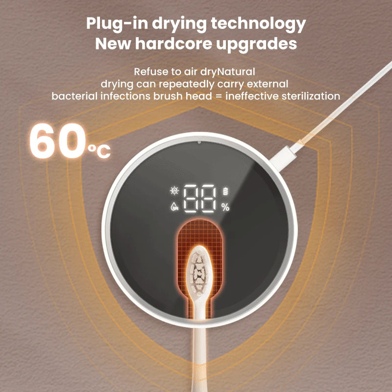 USB Smart Wall Mounted Toothbrush Sterilizer Punch-Free Single Toothbrush Dryer UV Sterilization with LED HD Display Automatic Induction Opening Closing