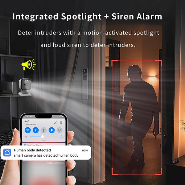 2MP Wireless WiFi Security Camera Color Night Vision Two-Way Audio Motion Detect Spotlight Siren Alarm IP65 Waterproof Smart Home Monitoring Cameras