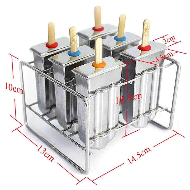 6 / 10PCS Stainless Steel Popsicle Mold Rack Ice Lolly Mold Frozen Lolly Popsicle Maker Homemade Ice Cream Mold with Popsicle Holder
