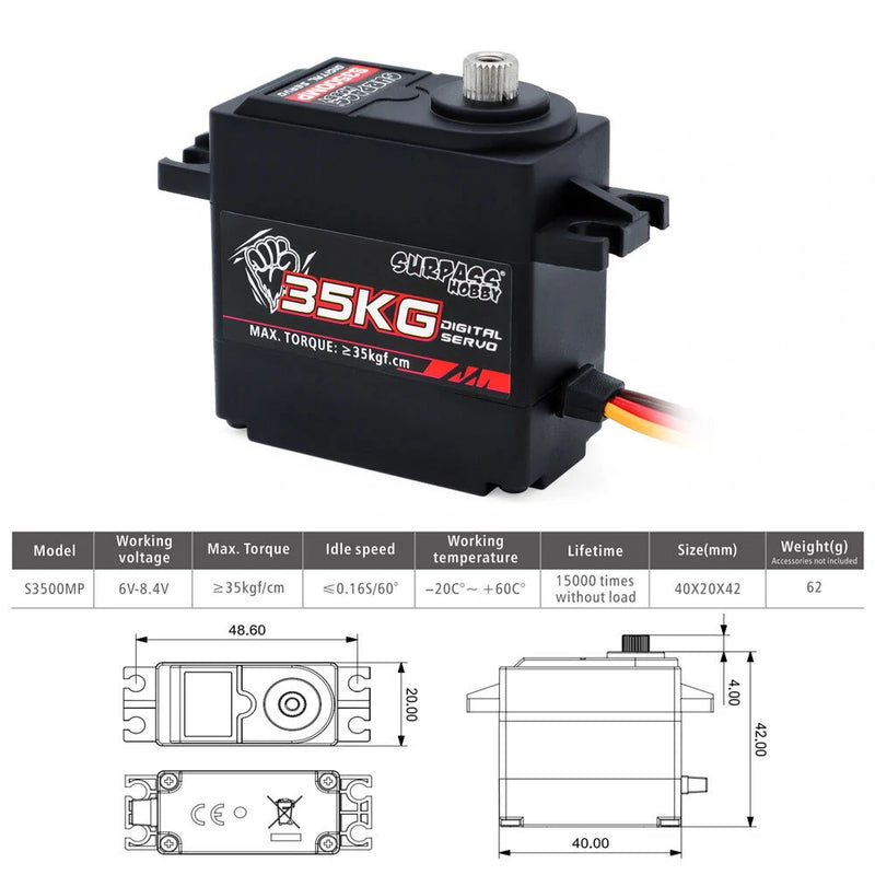 SURPASS-HOBBY 35KG S3500MP Plastic Digital Servo /S3500M Semi-aluminum Frame Digital high Voltage Steering Gear Servo for Fixed Wing Aircraft Helicopter Robot