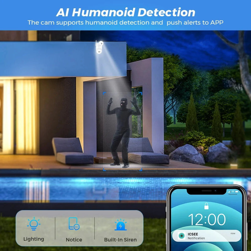 Guudgo 4K 4MP 8MP WiFi PTZ EU Camera Outdoors Dual Screen Human Detection Night Vision Two-way Audio IP66 Waterproof Support bluetooth/Wired CCTV Video Surveillance Camera