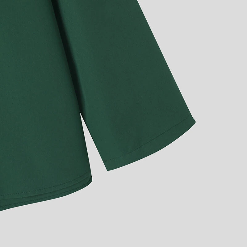 INCERUN Mens Solid Color Tie Design Long-Sleeve Shirt Fashion Casual Top Shirt for Male