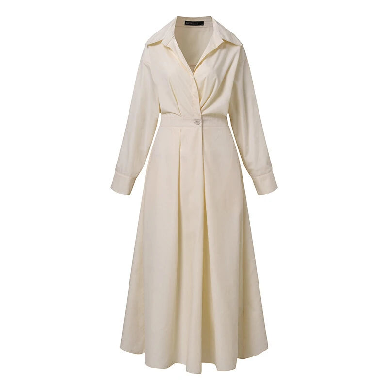 ZANZEA Women Fashion Autumn Sundress Elegant Women Lapel Neck Long Sleeve Solid OL Vestidos Robe Femme Long Shirt Dress Oversized