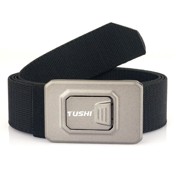 TUSHI Aluminum Alloy Quick Release Buckle Elastic Belt for Men Tactical Belt Outdoor Army Hunting Belt Adjustable Stretch Waistband