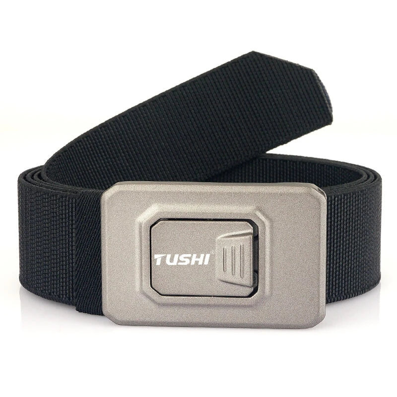 TUSHI Aluminum Alloy Quick Release Buckle Elastic Belt for Men Tactical Belt Outdoor Army Hunting Belt Adjustable Stretch Waistband