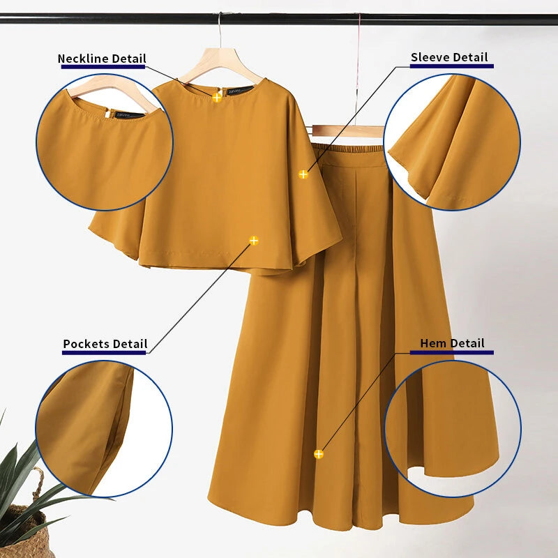 ZANZEA Korean Style Womens Elegant Sets Short Sleeve Blouse Top Wide Leg Loose Trousers Casual Suit