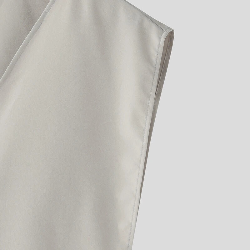 INCERUN Mens Solid Fashion Irregular Slanting Lapel Sleeveless Waistcoat