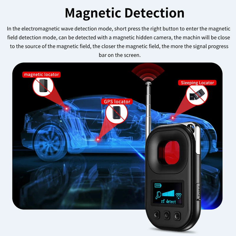 T03 Multi-function Display Hidden Cameras GPS Tracker Detector 1MHz-6.5GHz Frequency Range 450mAh Battery Type-C Interface Portable Security Device