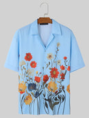 INCERUN Men Shirts Fashion Flower Print Shirt Mens Summer Streetwear Lapel Short Sleeve Top Daily Casual Shirts S-5XL