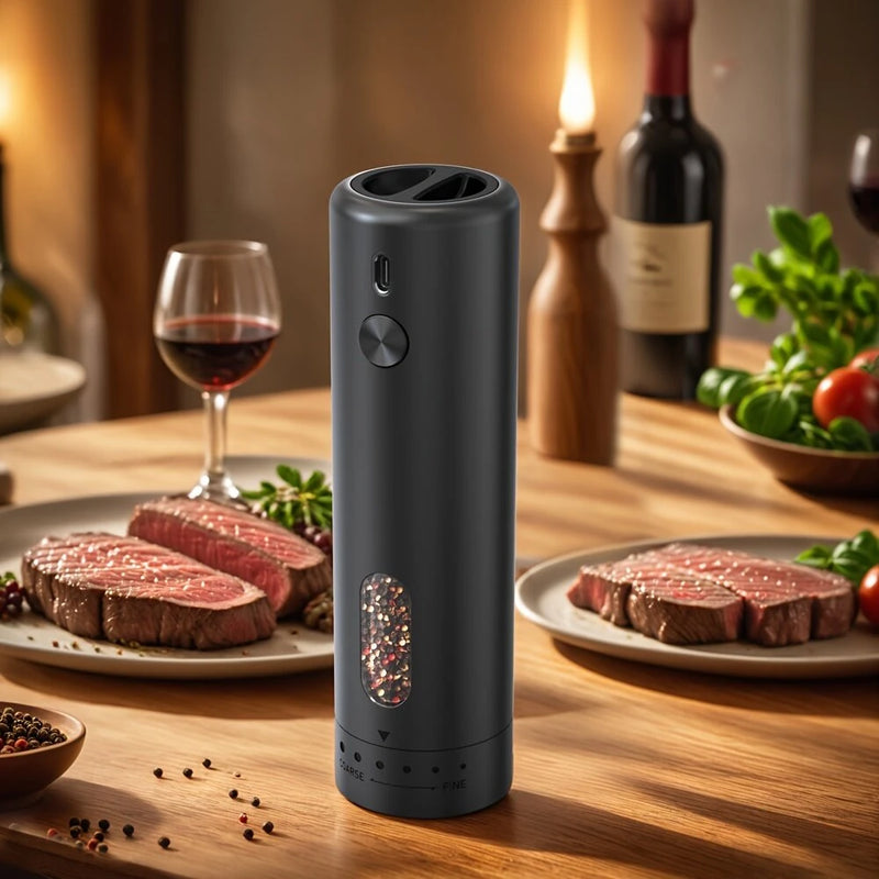 110ml Electric Pepper Grinder 5 Adjustable Grinding Levels Automatic Rose Salt Grinder Type-C Rechargeable Electric Pepper Grinder