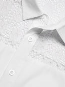 INCERUN Mens Shirt Patchwork Lace Short Sleeve White Shirt Summer Casual Daily Lapel Top Men Clothing