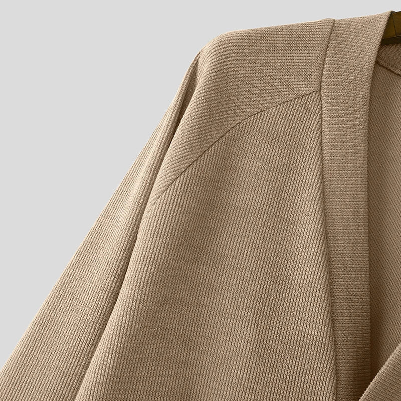 INCERUN Mens Knit V-Neck Long-Sleeve Cardigan Solid Color Comfortable Versatile Men Clothing Fashion Outwear