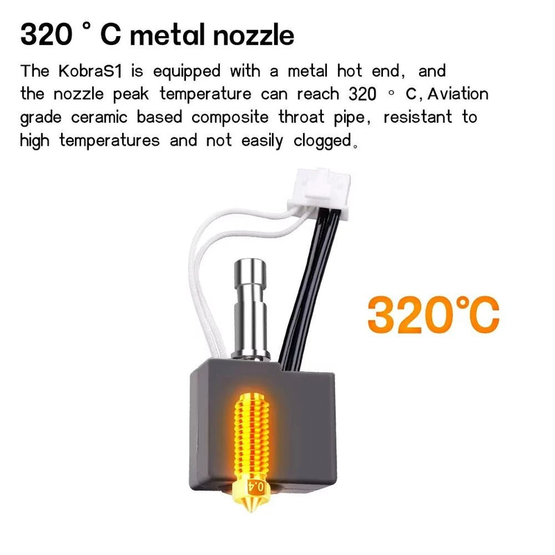 Anycubic Kobra S1 Hotend Extruder Kit 320C High Temperature 24V 50W Heater 0.4mm Nozzle Ceramic Throat Tube for PLA TPU PETG ABS ASA 3D Printer Parts