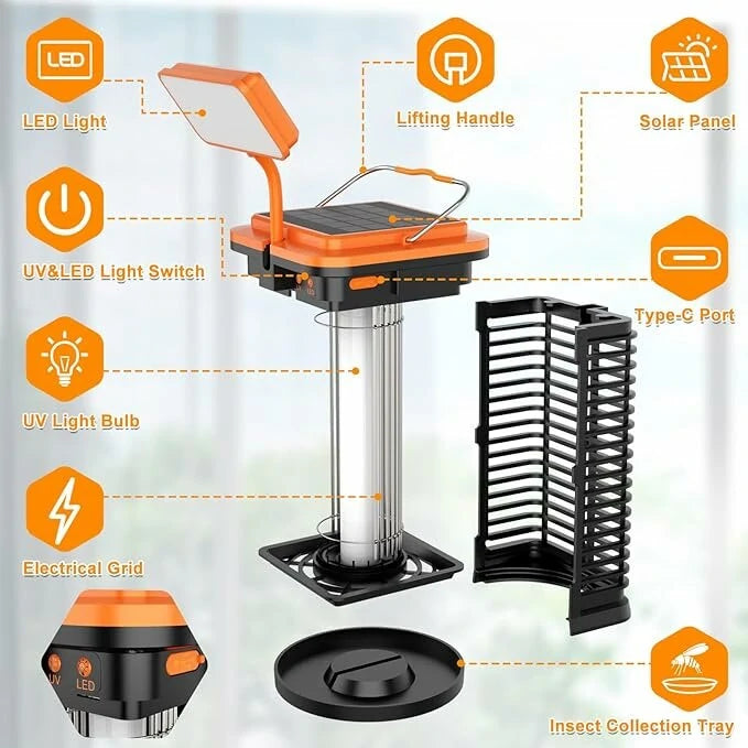 Solar Bug Zapper with LED Light 4000mAh Rechargeable Battery Cordless Electric Mosquito Zapper for Outdoor and Indoor