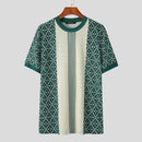 INCERUN Mens Print Crew Neck Short Sleeve T-shirt Comfortable Business Casual Green Tshirt Male S-5XL