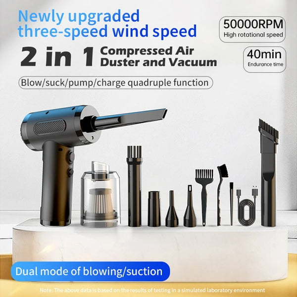 50000RPM Portable Suction Machine Dust Blower for Car Indoor Office Blowing Suction Integrated Handheld Air Pump High-Power Computer Case Keyboard Cordless Dust Blower