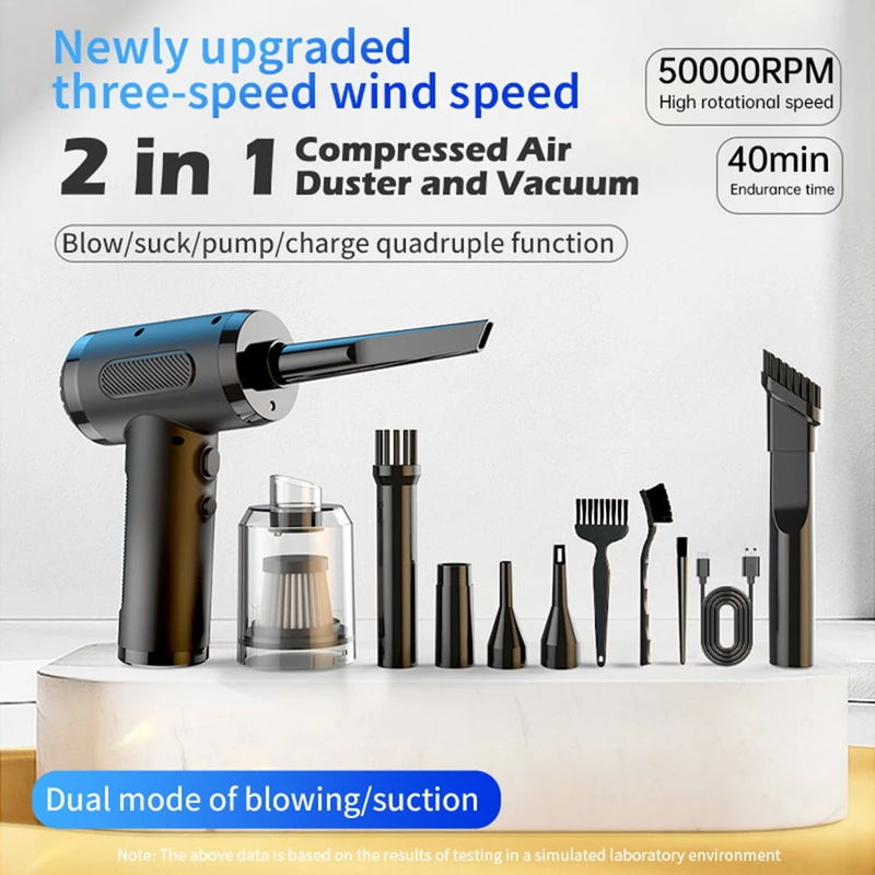 50000RPM Portable Suction Machine Dust Blower for Car Indoor Office Blowing Suction Integrated Handheld Air Pump High-Power Computer Case Keyboard Cordless Dust Blower