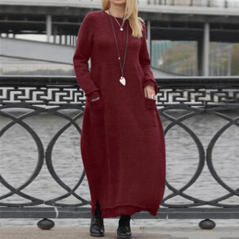 ZANZEA Women Long Sleeved Long Dress with Side Pockets Lace Patchwork Casual Long Maxi Dress for Spring Fall