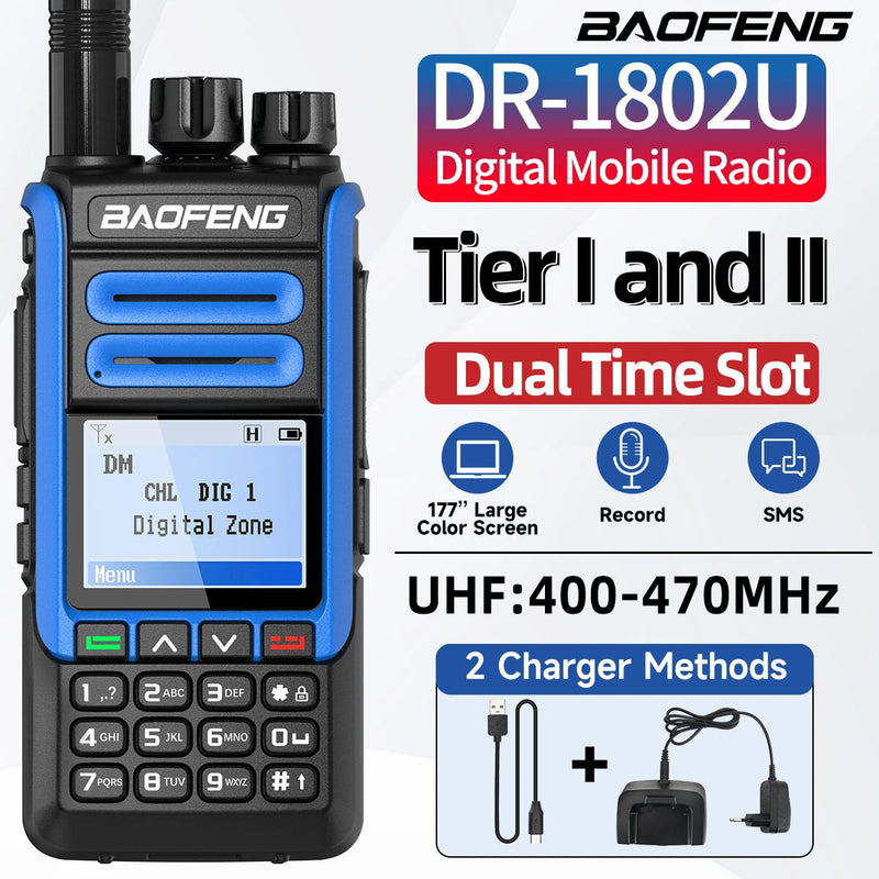 Baofeng DR-1802U Digital Two Way Radio Dual Mode Dual Time Slot 1024 Channels 5W High Power UHF 400-470MHz Type-C Charging Long Range Handheld Walkie Talkie
