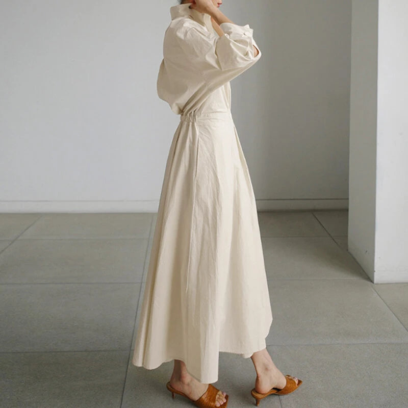 ZANZEA Women Fashion Autumn Sundress Elegant Women Lapel Neck Long Sleeve Solid OL Vestidos Robe Femme Long Shirt Dress Oversized
