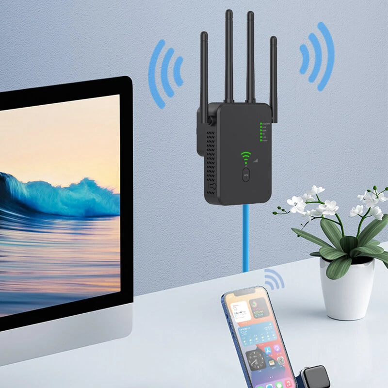 U10 Dual Band Wireless 2.4G/5G WiFi Repeater AC1200M Router Wifi Booster Long Range Extender 1200Mbps Wi-Fi Signal Amplifier Repeater with 4 Antennas